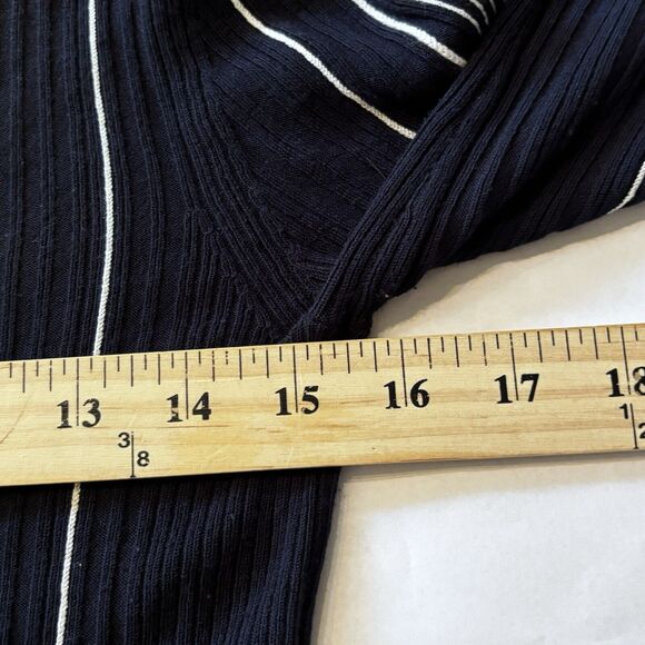 Theory Navy Blue White Stripe Hanskon Prosecco Ribbed Knit Sweater Top Small - Picture 9 of 10